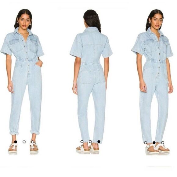 We The Free People Marci Denim Jumpsuit Clear Skies L NWT - Picture 1 of 14